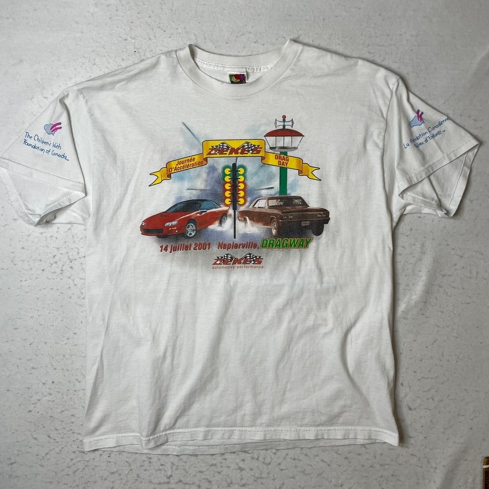 Fruit of the Loom T-Shirt Mens XL White Zeke's Napierville Dragway Racing‎ 2001